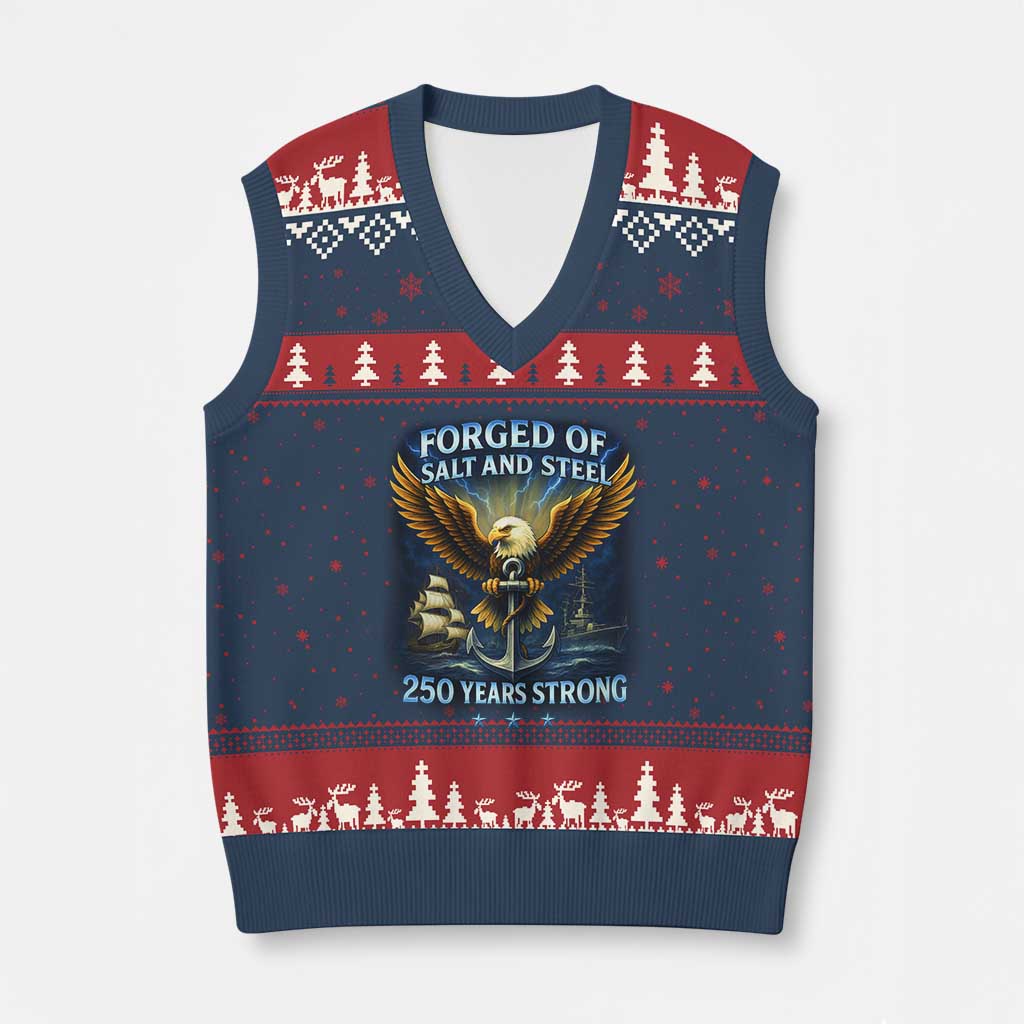 Navy Veteran 250th Anniversary V-Neck Knit Sweater Vest Forged of Salt and Steel US Naval Ships 250th Anniversary TS10 Navy Red Print Your Wear