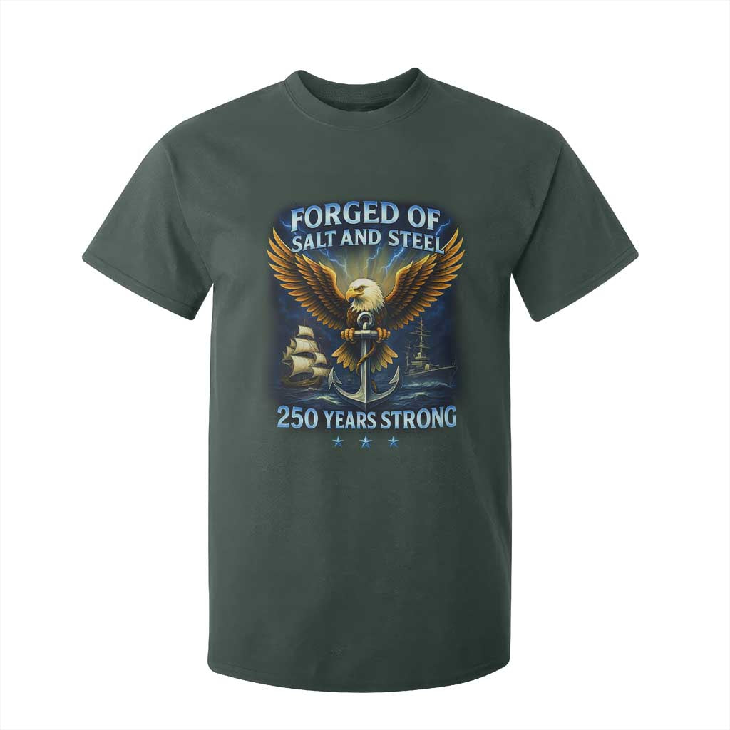 Navy Veteran 250th Anniversary T Shirt For Kid Forged of Salt and Steel US Naval Ships 250th Anniversary TS10 Dark Forest Green Print Your Wear