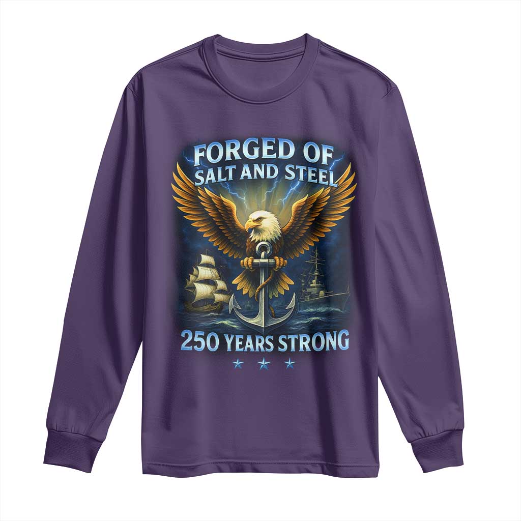 Navy Veteran 250th Anniversary Long Sleeve Shirt Forged of Salt and Steel US Naval Ships 250th Anniversary TS10 Purple Print Your Wear
