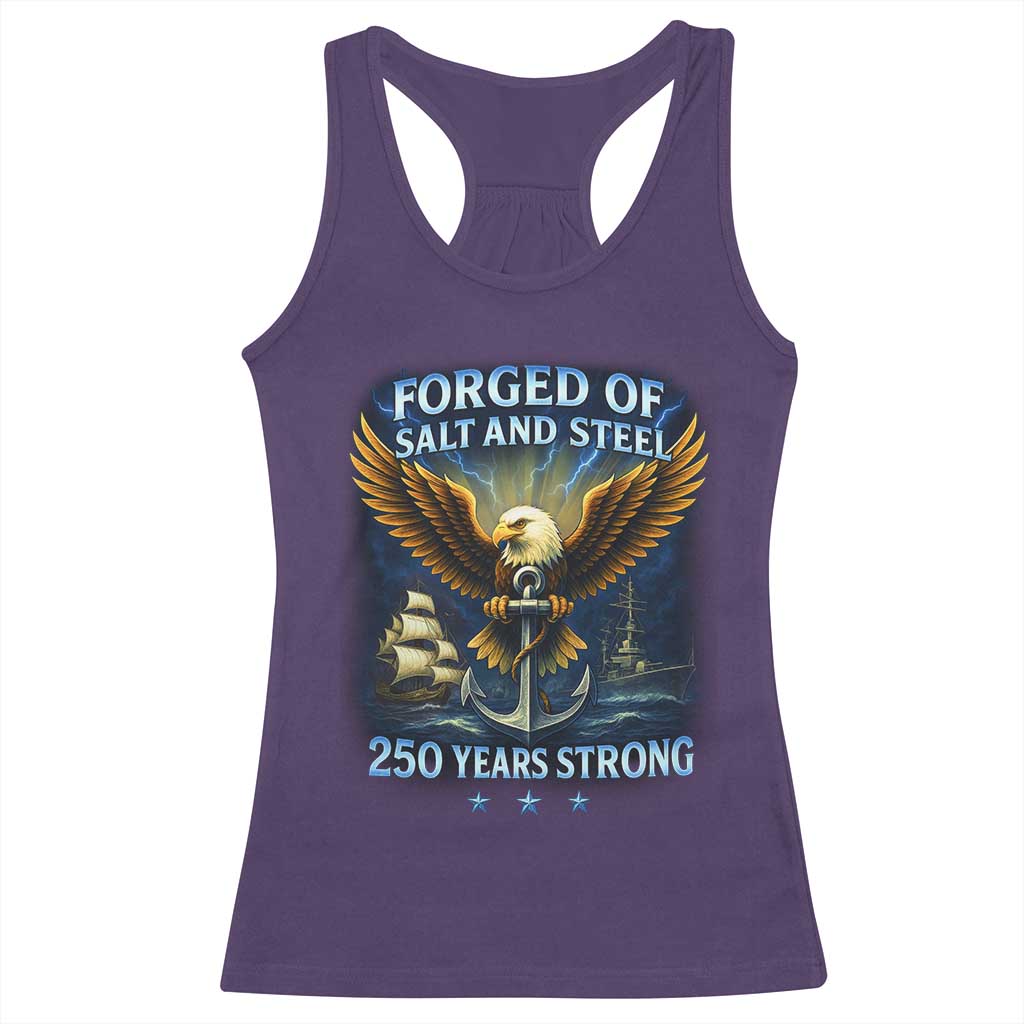 Navy Veteran 250th Anniversary Racerback Tank Top Forged of Salt and Steel US Naval Ships 250th Anniversary TS10 Purple Print Your Wear