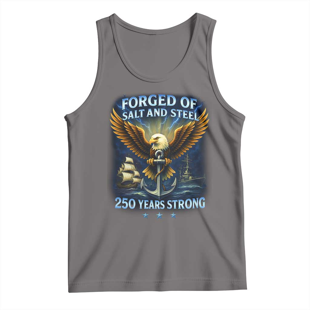 Navy Veteran 250th Anniversary Tank Top Forged of Salt and Steel US Naval Ships 250th Anniversary TS10 Deep Heather Print Your Wear