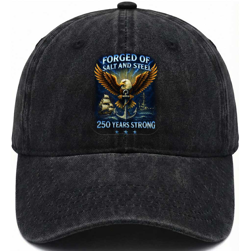 Navy Veteran 250th Anniversary Washed Cotton Baseball Cap Forged of Salt and Steel US Naval Ships 250th Anniversary TS10 Washed Cap Universal Fit Black Print Your Wear