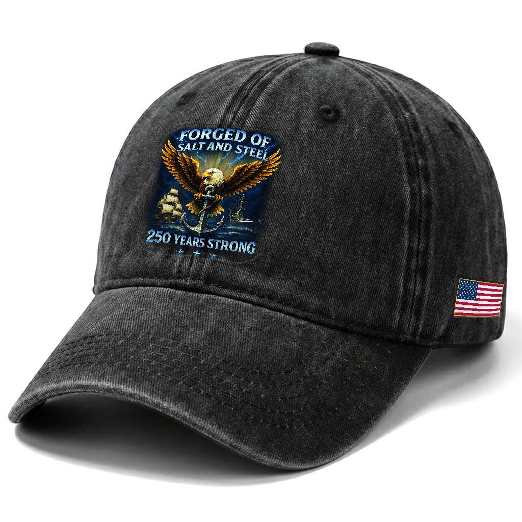 Navy Veteran 250th Anniversary Washed Cotton Baseball Cap Forged of Salt and Steel US Naval Ships 250th Anniversary TS10 Print Your Wear