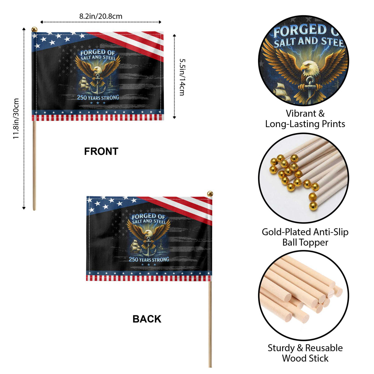 Navy Veteran 250th Anniversary Patriotic Handheld Flag Forged of Salt and Steel US Naval Ships 250th Anniversary TS10 Print Your Wear