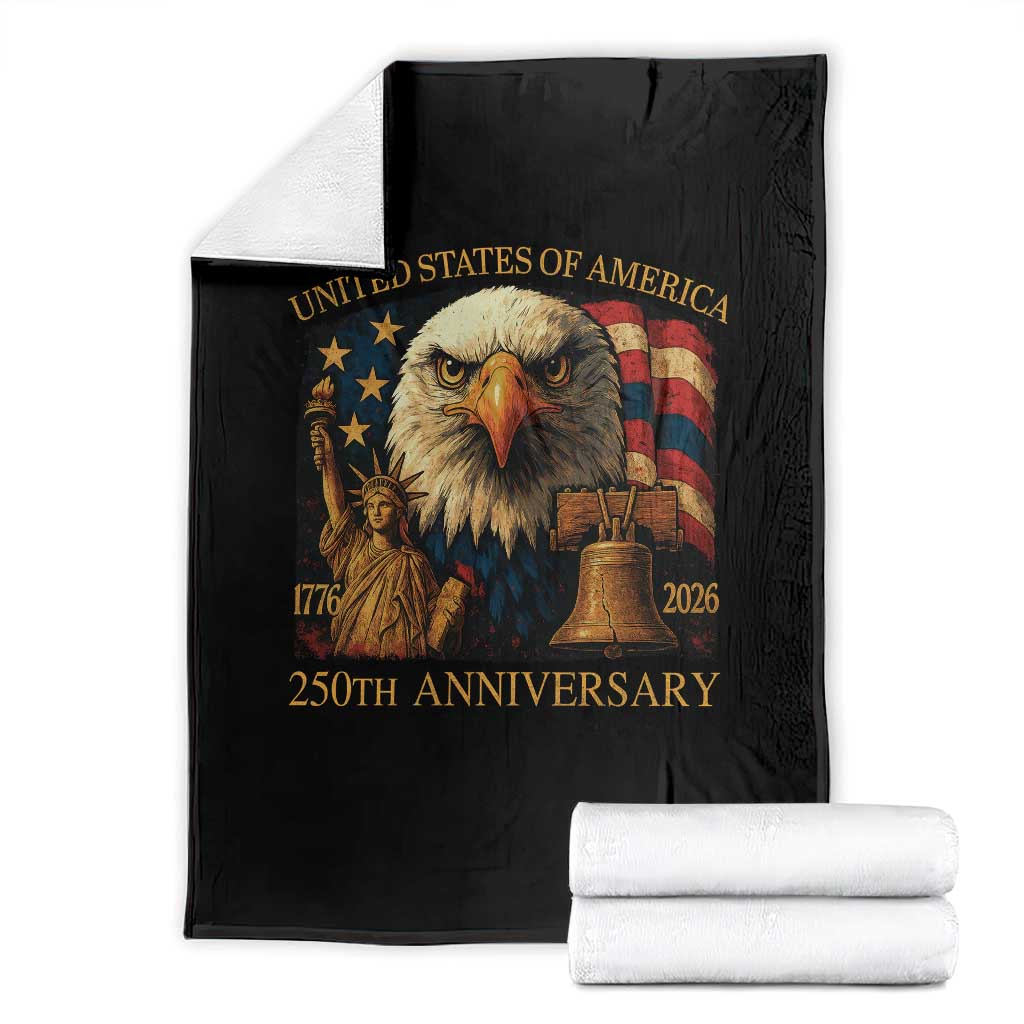 US 250th Anniversary Throw Blanket Retro Bald Eagle American Flag Patriotic Veterans TS10 Black Print Your Wear