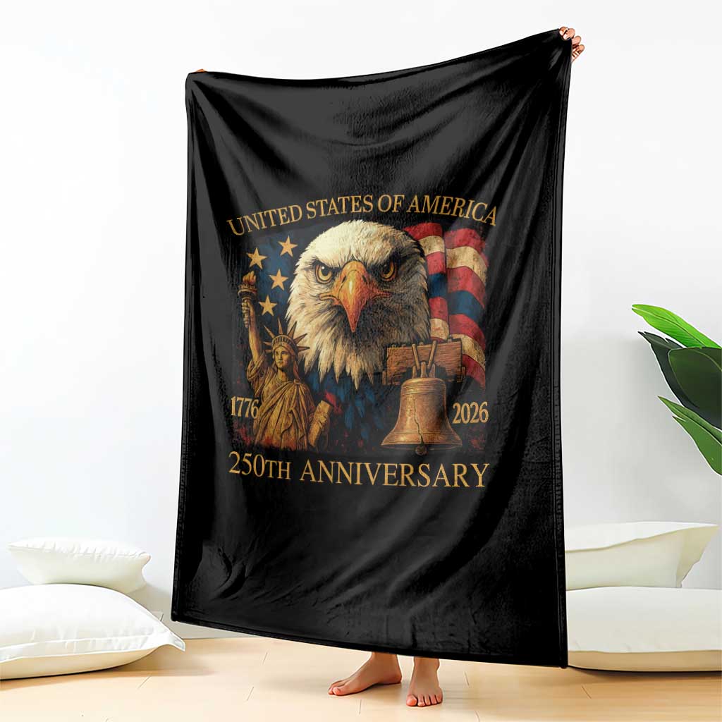 US 250th Anniversary Throw Blanket Retro Bald Eagle American Flag Patriotic Veterans TS10 Print Your Wear