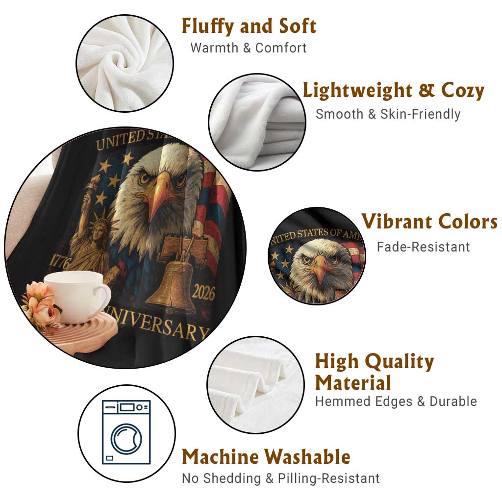 US 250th Anniversary Throw Blanket Retro Bald Eagle American Flag Patriotic Veterans TS10 Print Your Wear