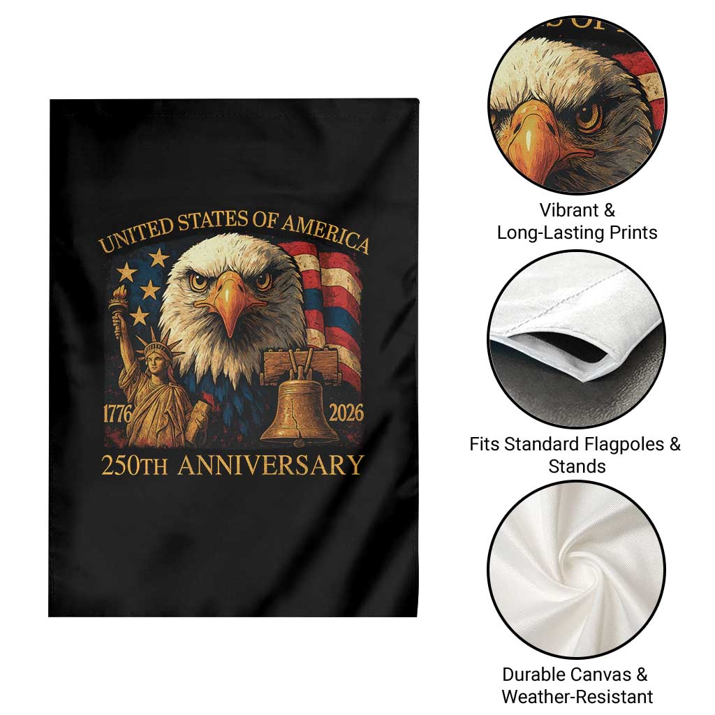 US 250th Anniversary Garden Flag Retro Bald Eagle American Flag Patriotic Veterans TS10 Print Your Wear