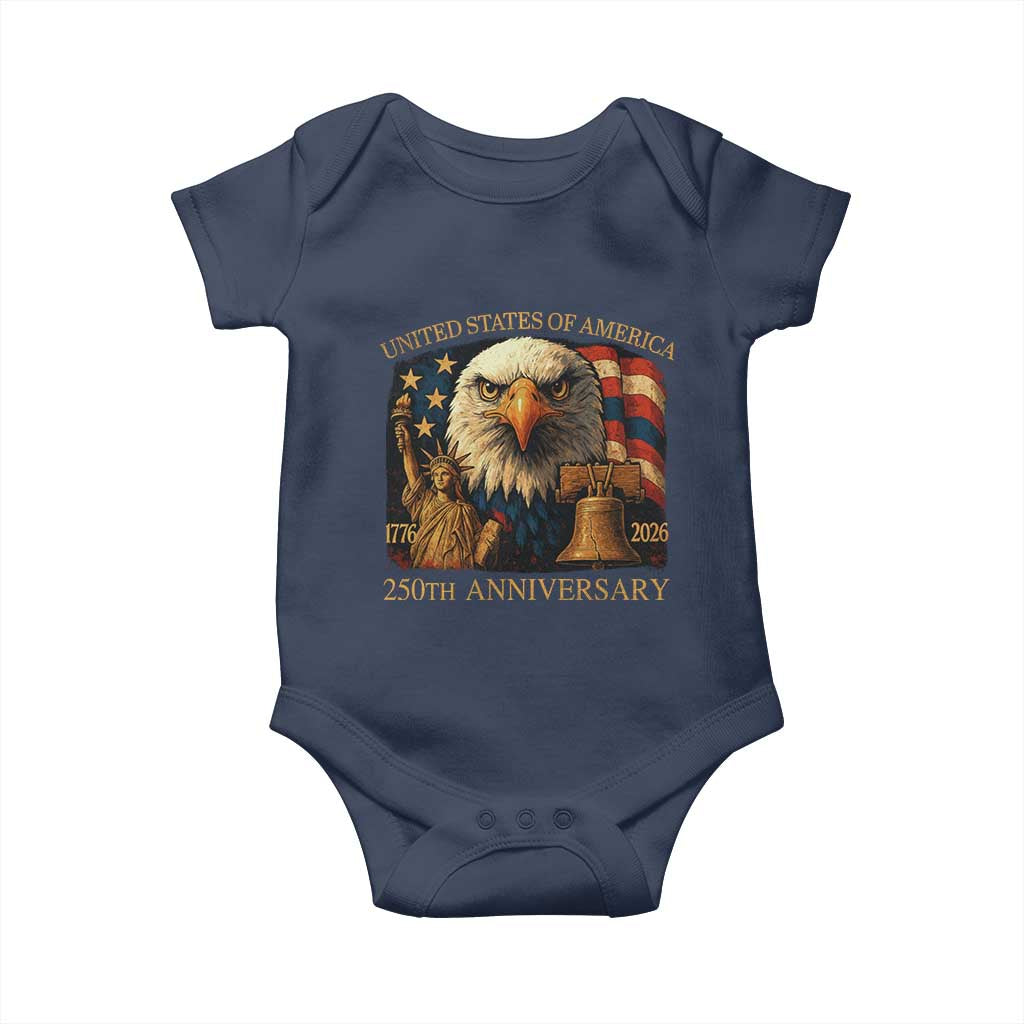 US 250th Anniversary Baby Onesie Retro Bald Eagle American Flag Patriotic Veterans TS10 Navy Print Your Wear