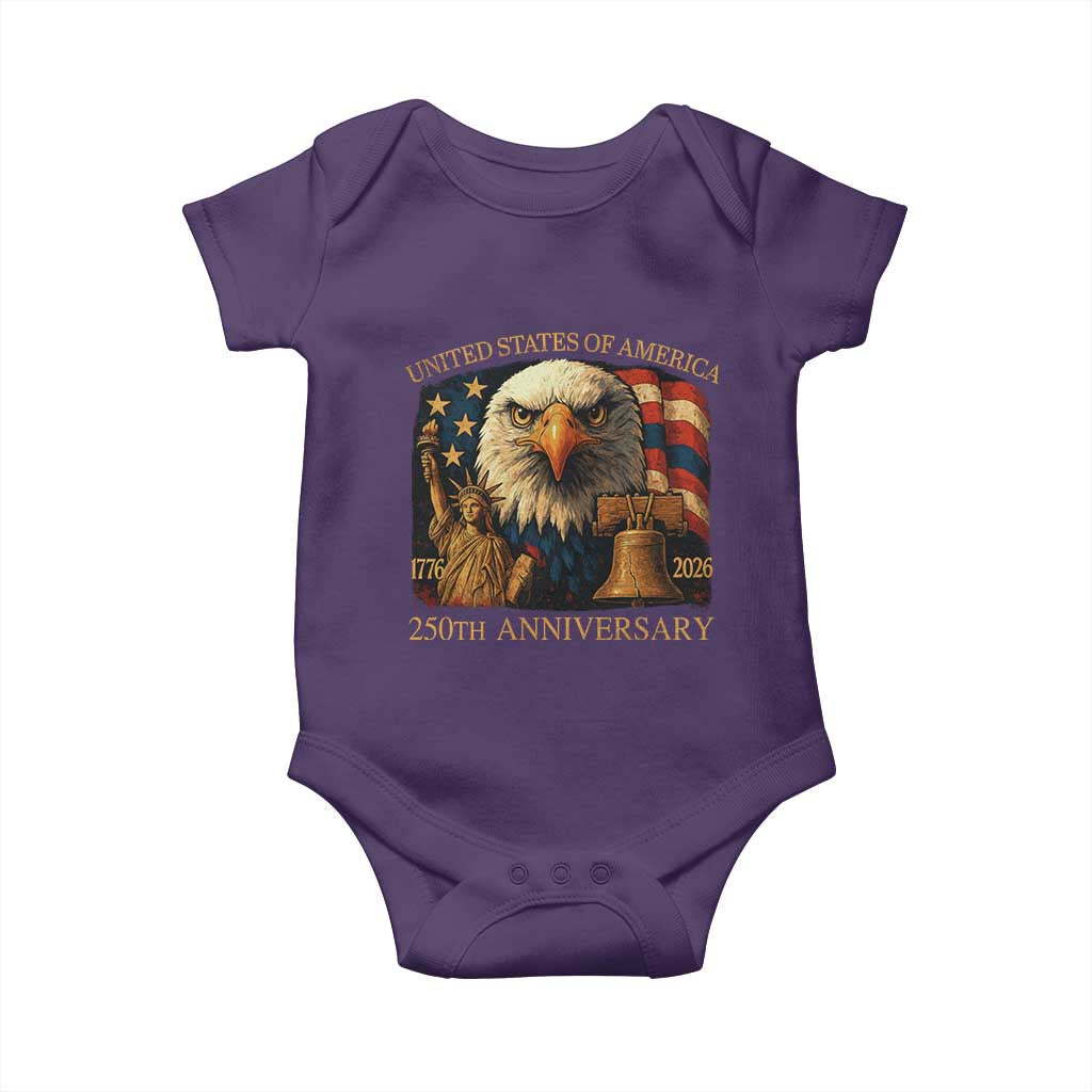 US 250th Anniversary Baby Onesie Retro Bald Eagle American Flag Patriotic Veterans TS10 Purple Print Your Wear