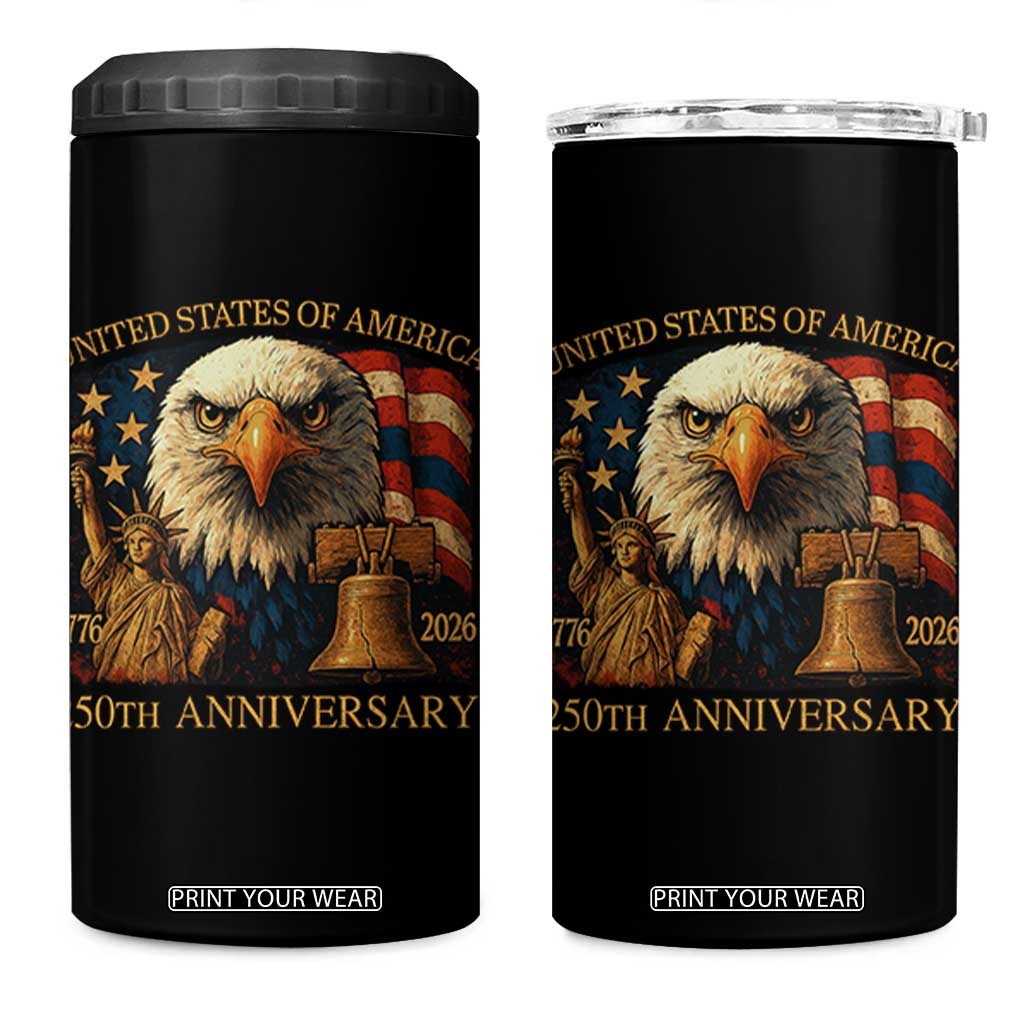 US 250th Anniversary 4 in 1 Can Cooler Tumbler Retro Bald Eagle American Flag Patriotic Veterans TS10 One Size: 16 oz Black Print Your Wear
