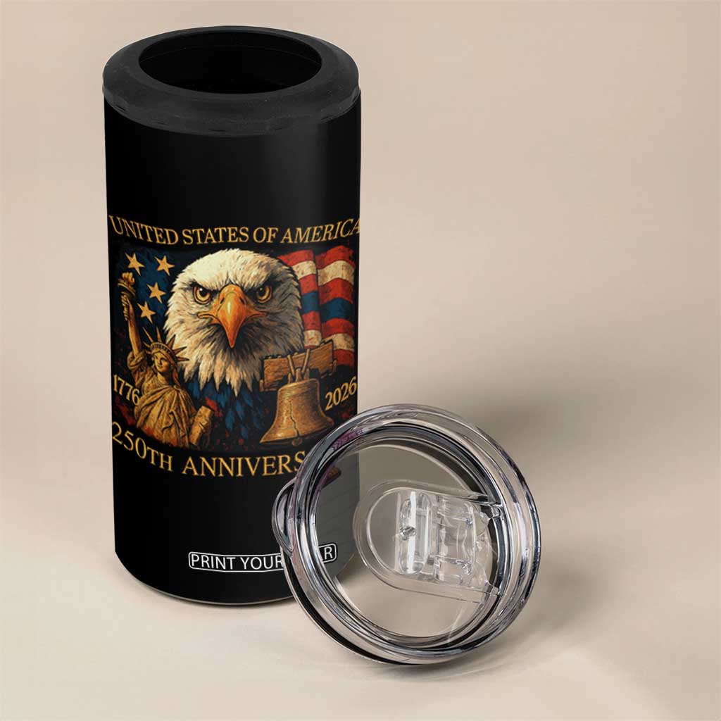 US 250th Anniversary 4 in 1 Can Cooler Tumbler Retro Bald Eagle American Flag Patriotic Veterans TS10 Print Your Wear