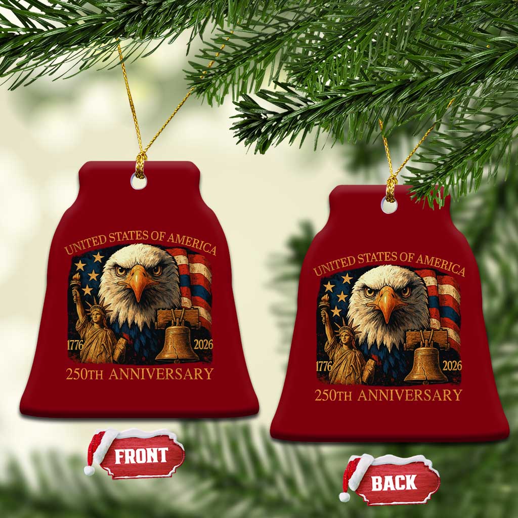 US 250th Anniversary Ceramic Ornament Retro Bald Eagle American Flag Patriotic Veterans TS10 Print Your Wear