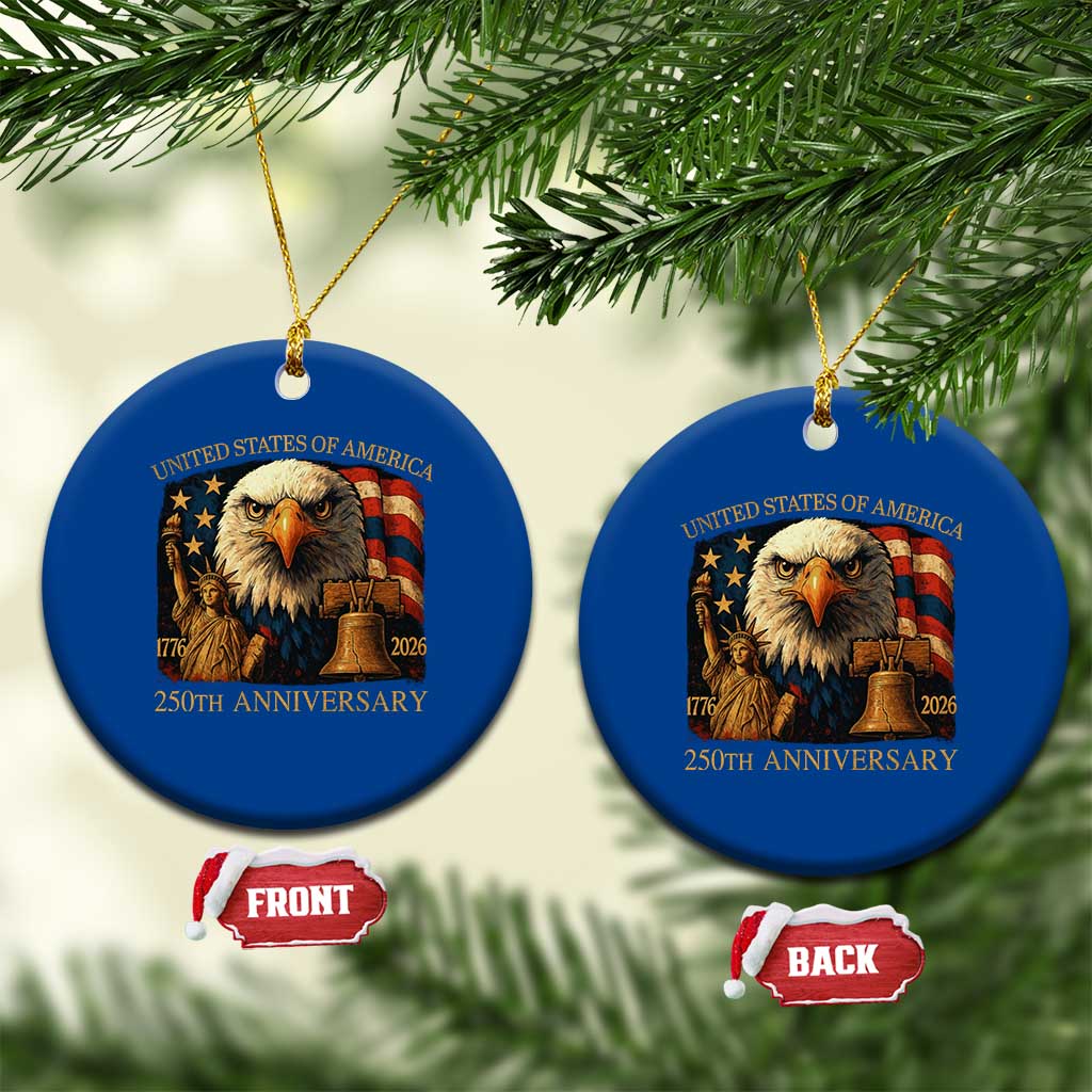 US 250th Anniversary Ceramic Ornament Retro Bald Eagle American Flag Patriotic Veterans TS10 1pc Blue Print Your Wear