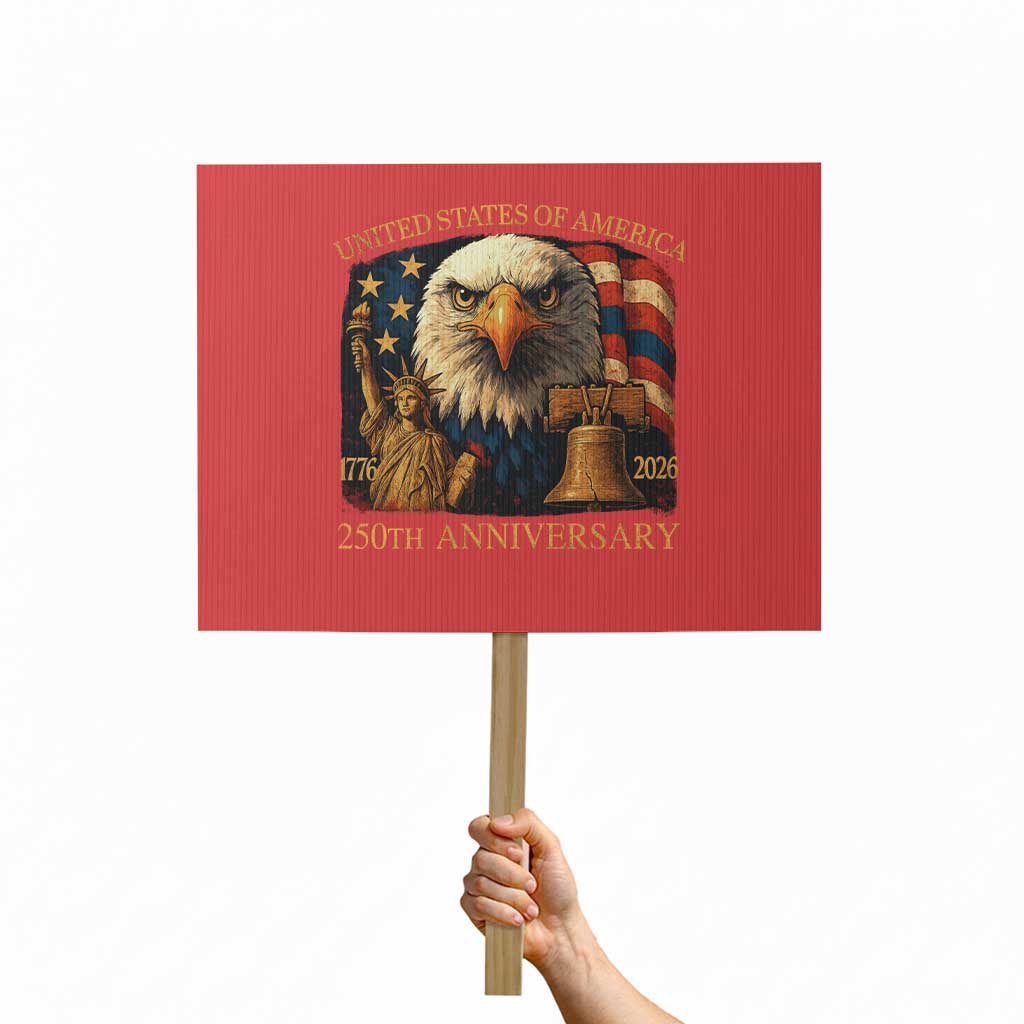 US 250th Anniversary Protest Sign Retro Bald Eagle American Flag Patriotic Veterans TS10 Horizontal 18" × 24" Red Print Your Wear
