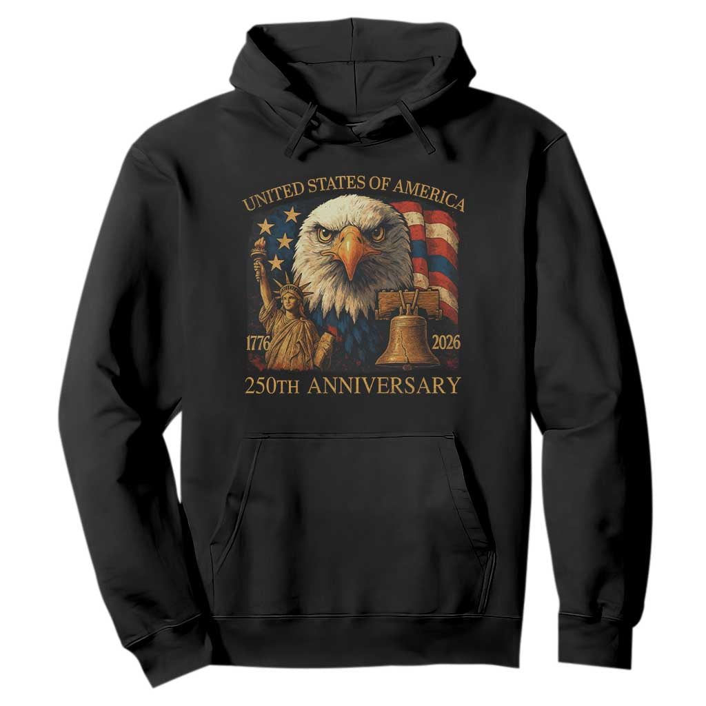 US 250th Anniversary Hoodie Retro Bald Eagle American Flag Patriotic Veterans TS10 Black Print Your Wear