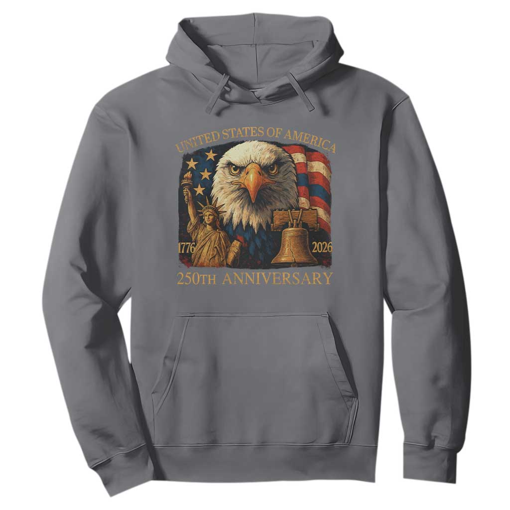 US 250th Anniversary Hoodie Retro Bald Eagle American Flag Patriotic Veterans TS10 Charcoal Print Your Wear