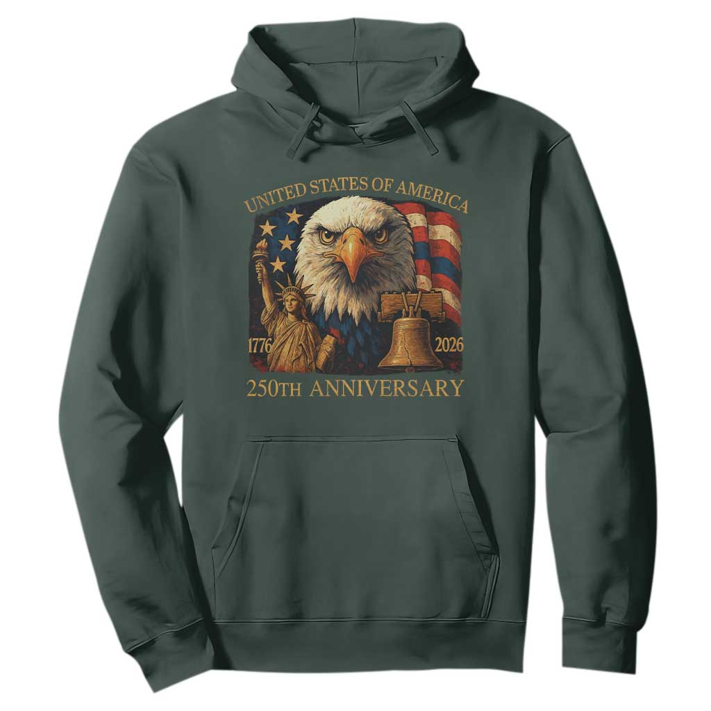 US 250th Anniversary Hoodie Retro Bald Eagle American Flag Patriotic Veterans TS10 Dark Forest Green Print Your Wear