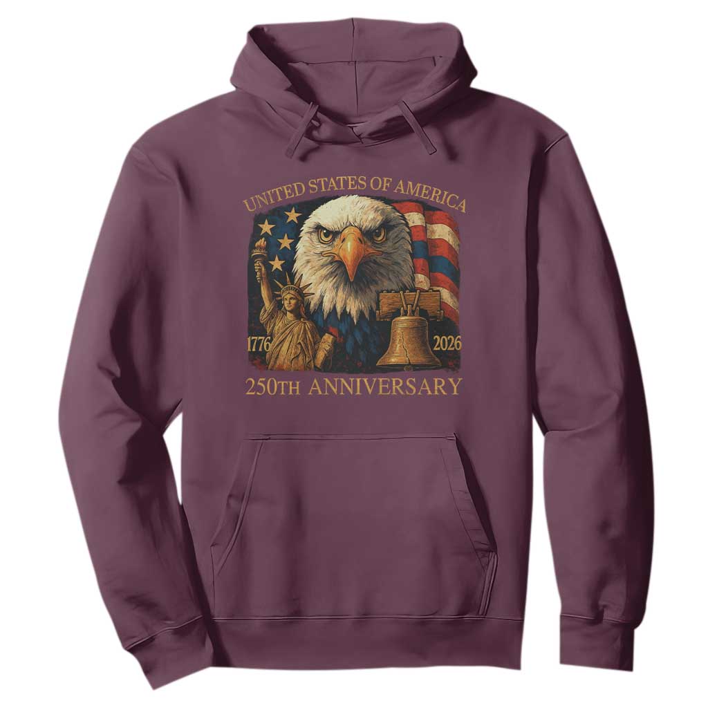 US 250th Anniversary Hoodie Retro Bald Eagle American Flag Patriotic Veterans TS10 Maroon Print Your Wear