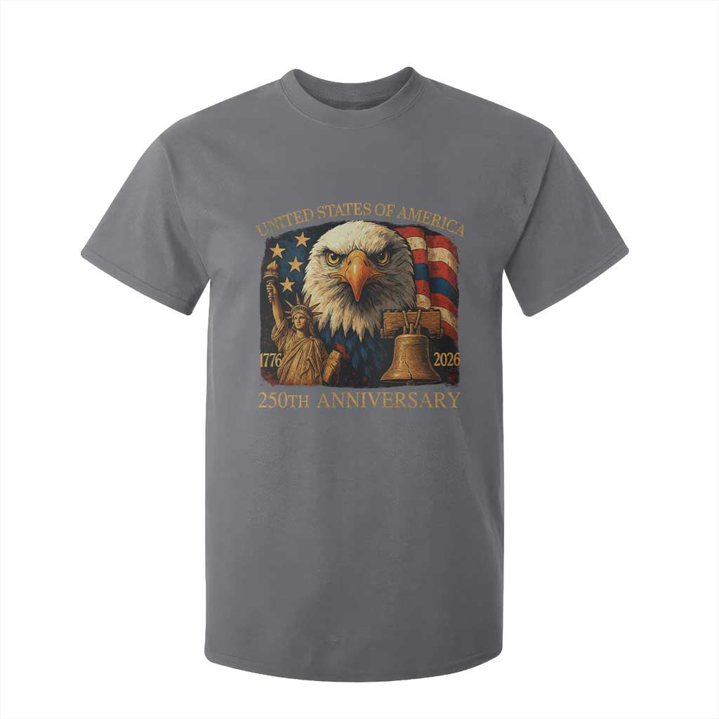 US 250th Anniversary T Shirt For Kid Retro Bald Eagle American Flag Patriotic Veterans TS10 Charcoal Print Your Wear