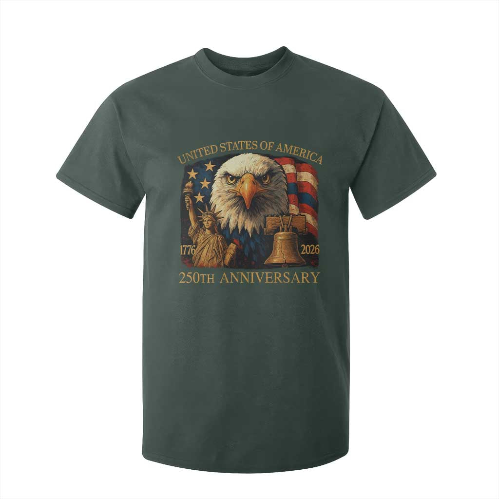 US 250th Anniversary T Shirt For Kid Retro Bald Eagle American Flag Patriotic Veterans TS10 Dark Forest Green Print Your Wear