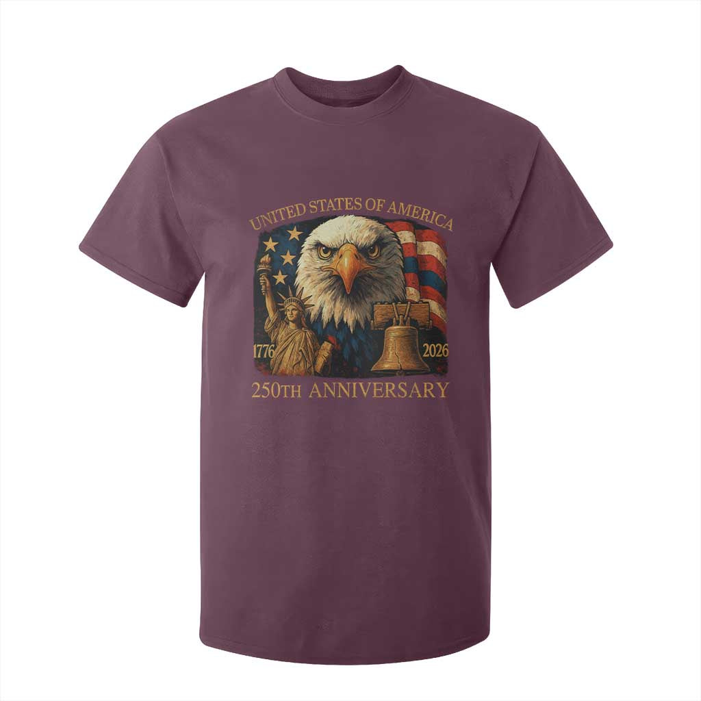 US 250th Anniversary T Shirt For Kid Retro Bald Eagle American Flag Patriotic Veterans TS10 Maroon Print Your Wear