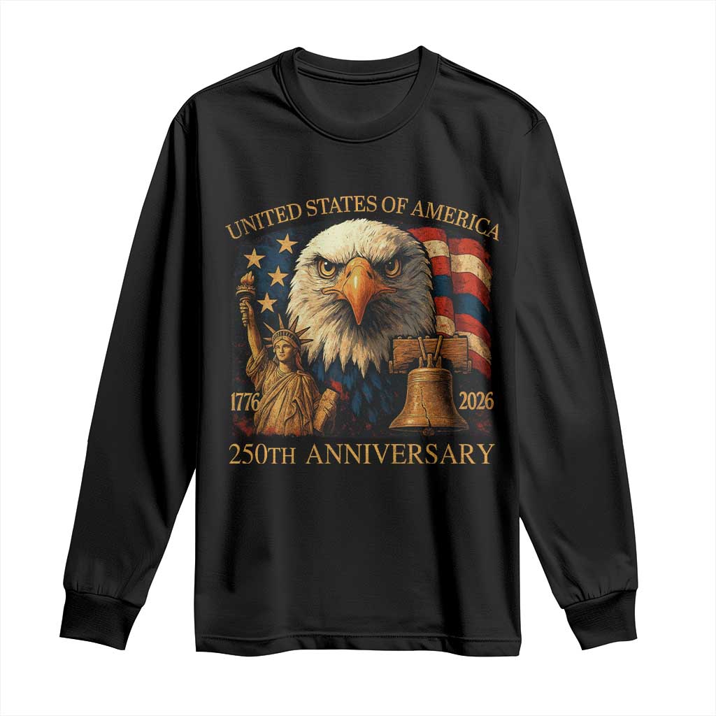 US 250th Anniversary Long Sleeve Shirt Retro Bald Eagle American Flag Patriotic Veterans TS10 Black Print Your Wear