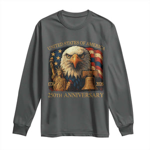 US 250th Anniversary Long Sleeve Shirt Retro Bald Eagle American Flag Patriotic Veterans TS10 Dark Heather Print Your Wear