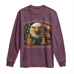 US 250th Anniversary Long Sleeve Shirt Retro Bald Eagle American Flag Patriotic Veterans TS10 Maroon Print Your Wear