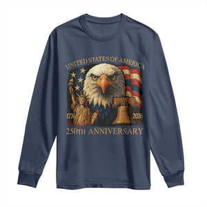 US 250th Anniversary Long Sleeve Shirt Retro Bald Eagle American Flag Patriotic Veterans TS10 Navy Print Your Wear