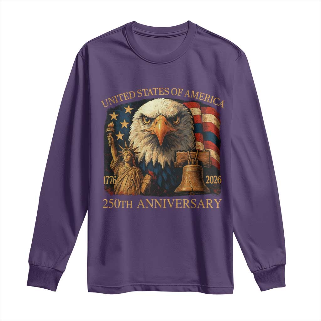 US 250th Anniversary Long Sleeve Shirt Retro Bald Eagle American Flag Patriotic Veterans TS10 Purple Print Your Wear