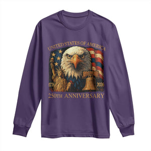 US 250th Anniversary Long Sleeve Shirt Retro Bald Eagle American Flag Patriotic Veterans TS10 Purple Print Your Wear