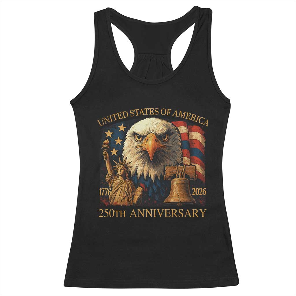 US 250th Anniversary Racerback Tank Top Retro Bald Eagle American Flag Patriotic Veterans TS10 Black Print Your Wear