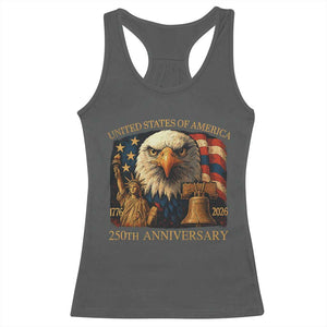 US 250th Anniversary Racerback Tank Top Retro Bald Eagle American Flag Patriotic Veterans TS10 Dark Heather Print Your Wear