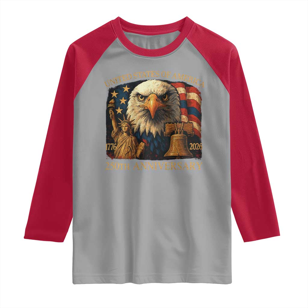 US 250th Anniversary Raglan Shirt Retro Bald Eagle American Flag Patriotic Veterans TS10 Sport Gray Red Print Your Wear