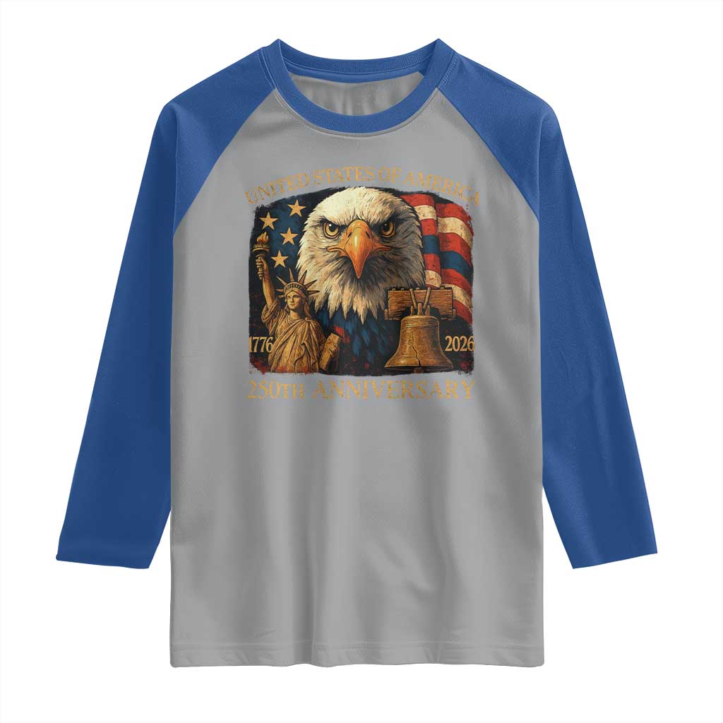 US 250th Anniversary Raglan Shirt Retro Bald Eagle American Flag Patriotic Veterans TS10 Sport Gray Royal Print Your Wear