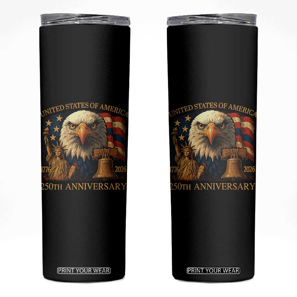US 250th Anniversary Skinny Tumbler Retro Bald Eagle American Flag Patriotic Veterans TS10 Black Print Your Wear