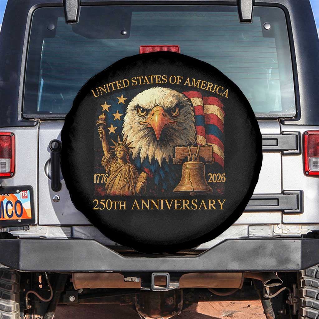 US 250th Anniversary Spare Tire Cover Retro Bald Eagle American Flag Patriotic Veterans TS10 No hole Black Print Your Wear
