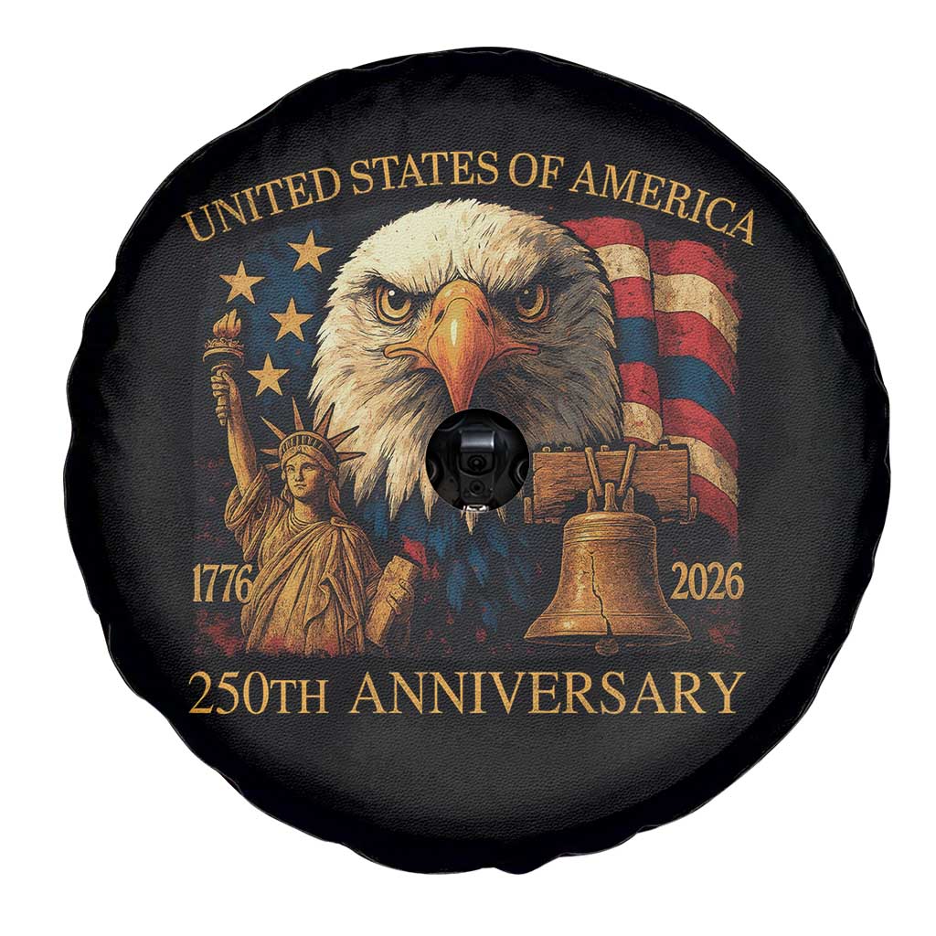 US 250th Anniversary Spare Tire Cover Retro Bald Eagle American Flag Patriotic Veterans TS10 Print Your Wear