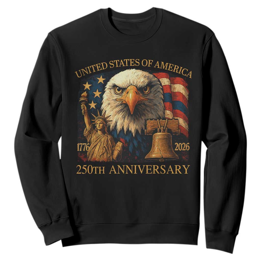 US 250th Anniversary Sweatshirt Retro Bald Eagle American Flag Patriotic Veterans TS10 Black Print Your Wear