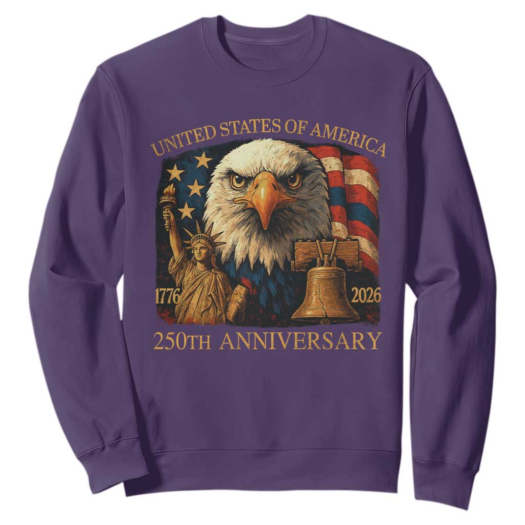 US 250th Anniversary Sweatshirt Retro Bald Eagle American Flag Patriotic Veterans TS10 Purple Print Your Wear