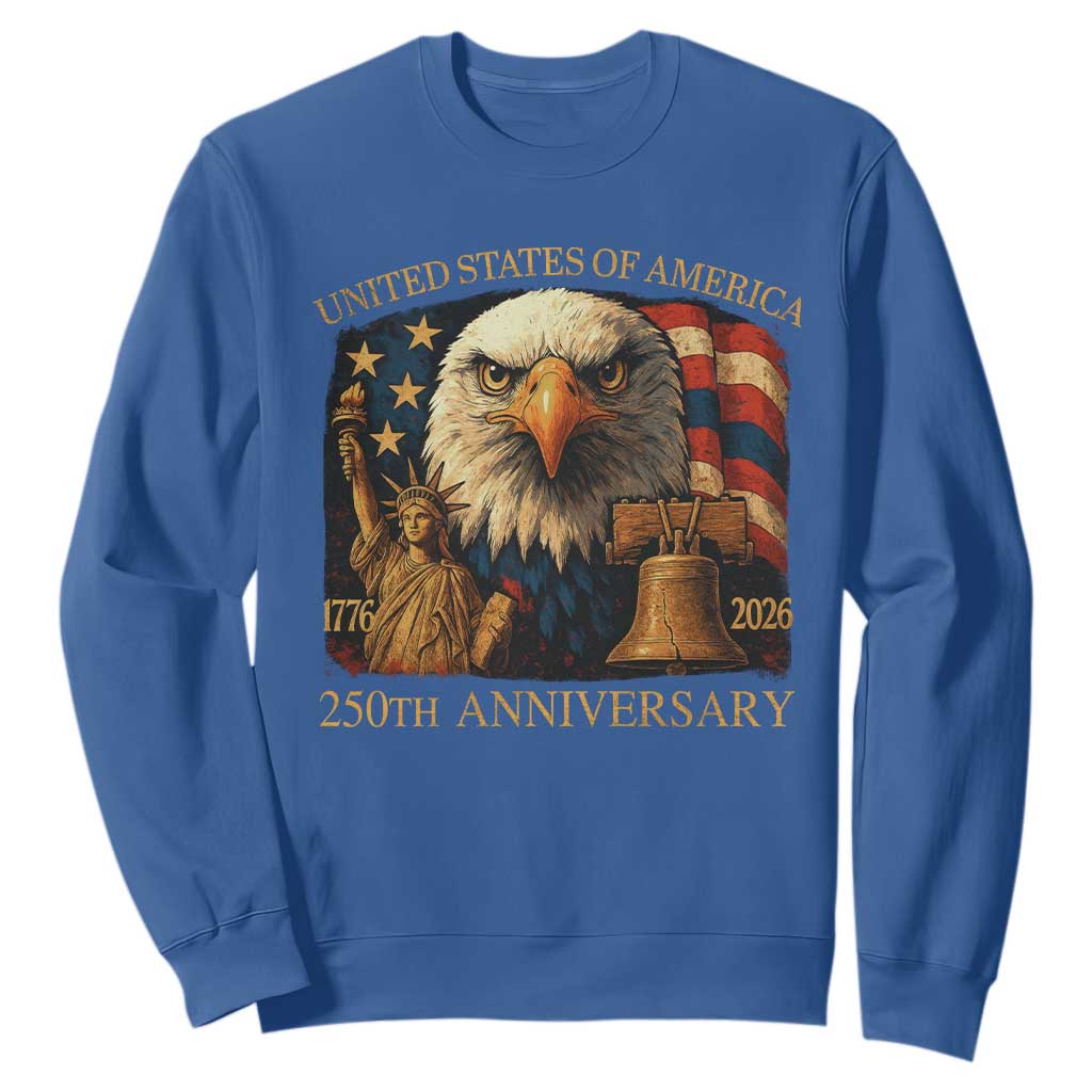US 250th Anniversary Sweatshirt Retro Bald Eagle American Flag Patriotic Veterans TS10 Royal Blue Print Your Wear