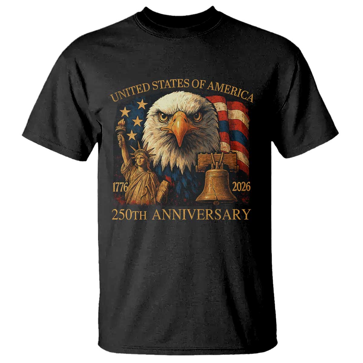 US 250th Anniversary T Shirt Retro Bald Eagle American Flag Patriotic Veterans TS10 Black Print Your Wear