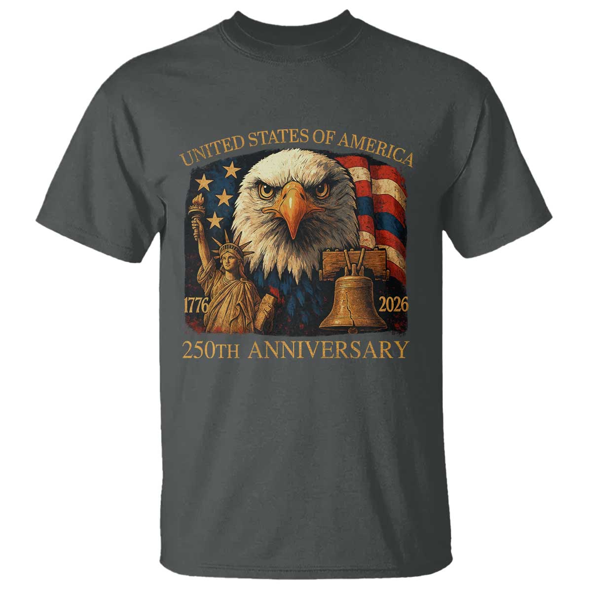 US 250th Anniversary T Shirt Retro Bald Eagle American Flag Patriotic Veterans TS10 Dark Heather Print Your Wear