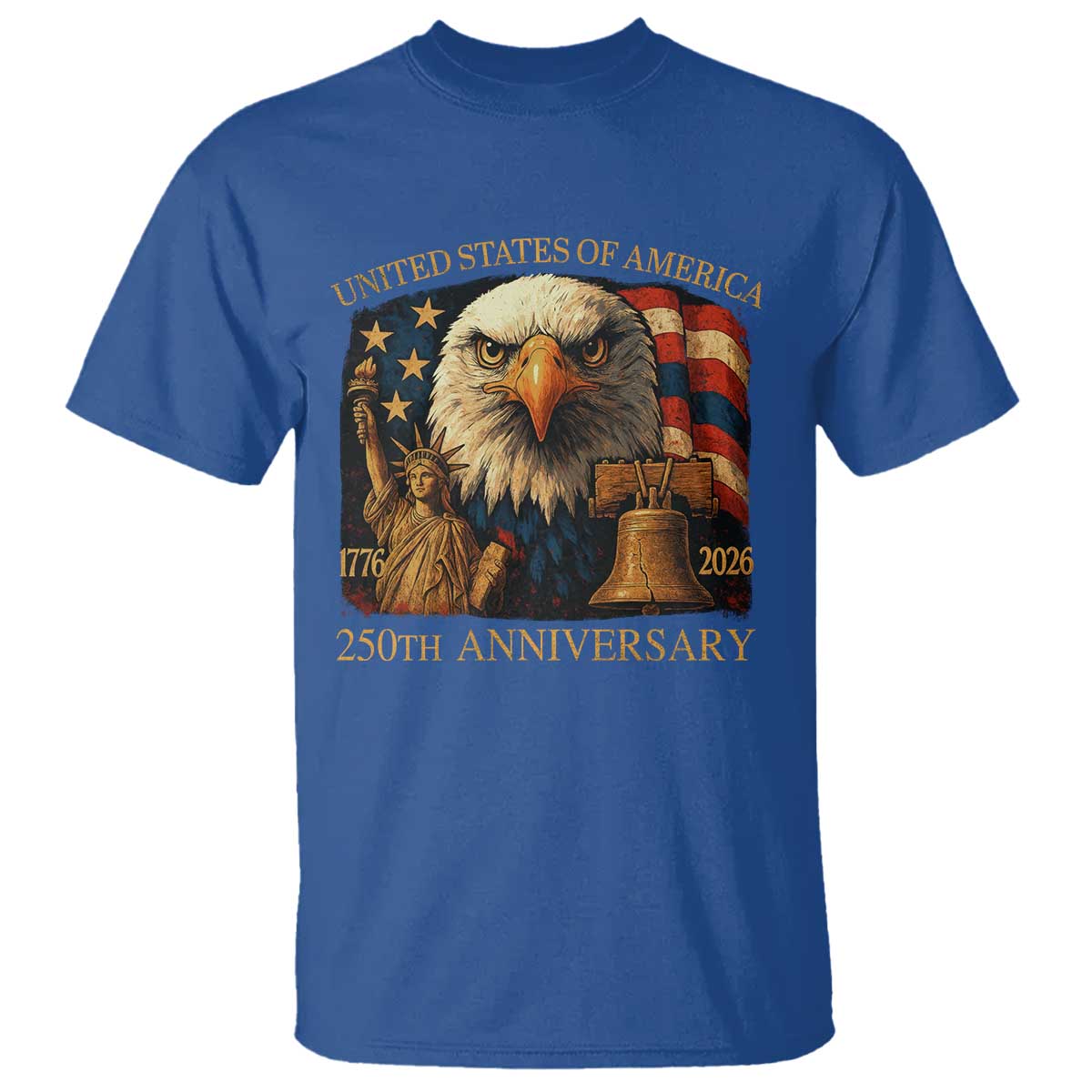US 250th Anniversary T Shirt Retro Bald Eagle American Flag Patriotic Veterans TS10 Royal Blue Print Your Wear