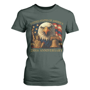 US 250th Anniversary T Shirt For Women Retro Bald Eagle American Flag Patriotic Veterans TS10 Dark Forest Green Print Your Wear