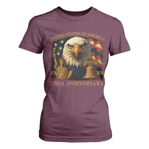 US 250th Anniversary T Shirt For Women Retro Bald Eagle American Flag Patriotic Veterans TS10 Maroon Print Your Wear