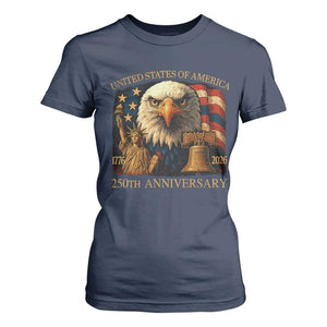 US 250th Anniversary T Shirt For Women Retro Bald Eagle American Flag Patriotic Veterans TS10 Navy Print Your Wear