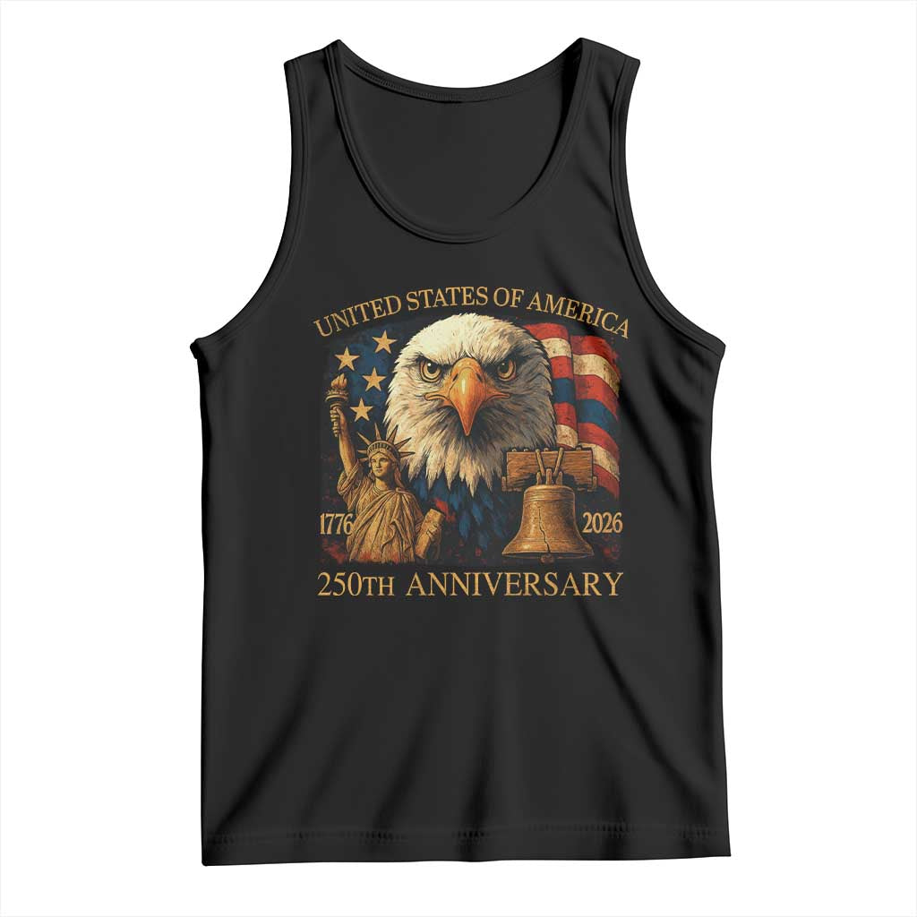 US 250th Anniversary Tank Top Retro Bald Eagle American Flag Patriotic Veterans TS10 Black Print Your Wear