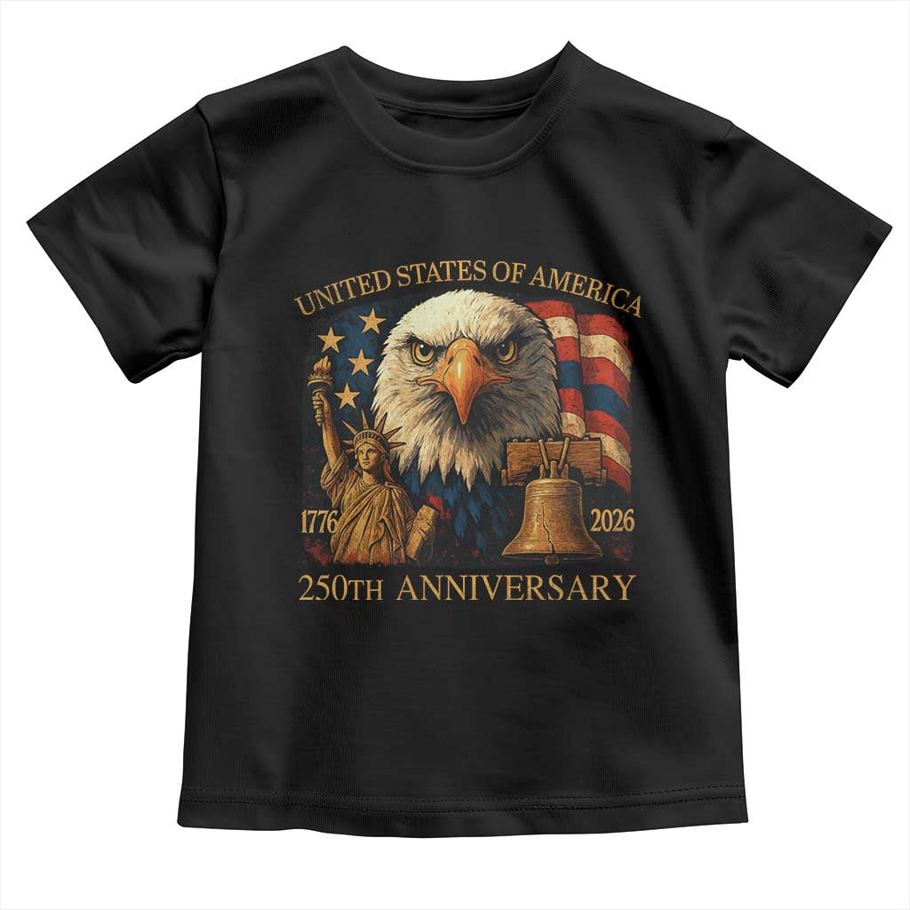 US 250th Anniversary Toddler T Shirt Retro Bald Eagle American Flag Patriotic Veterans TS10 Black Print Your Wear